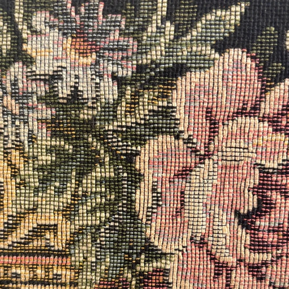Vintage Needlepoint Floral Tapestry Evening Bag - Black and Pink w/gold hardware